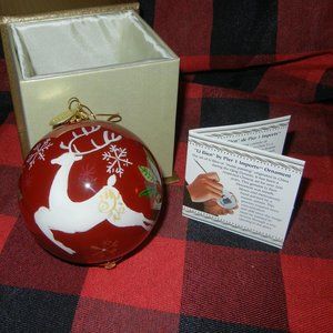 Red Reindeer Glass Ornament Hand Painted Pier 1 2016 Greetings